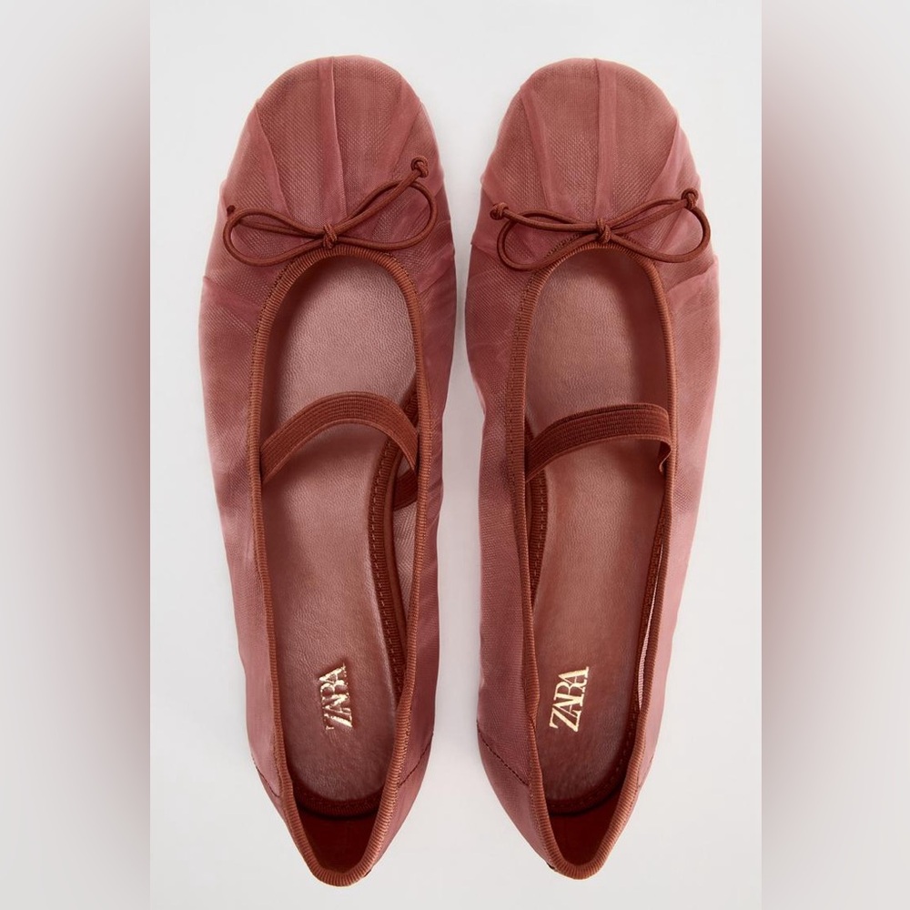 Zara Sheer Mesh Ballet Flats in Dusty Rose - Picture 6 of 8